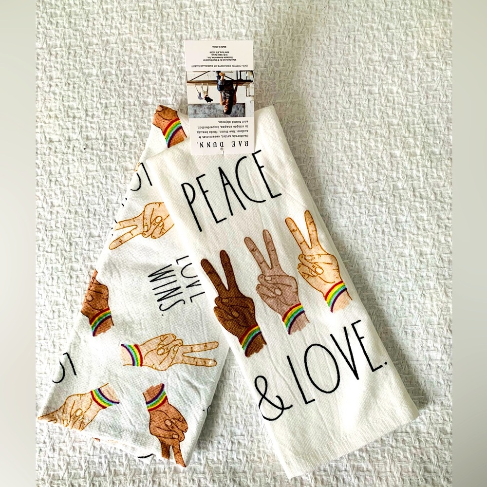 Rae Dunn Pride Peace & Love  Kitchen Towels Set of 2
